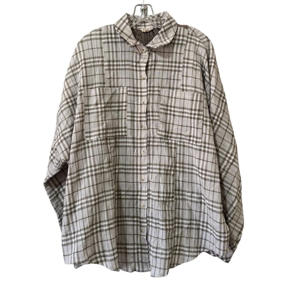 Hem & Thread Women Size M/L Button Down Tunic Top Embroidered Back Long Sleeve